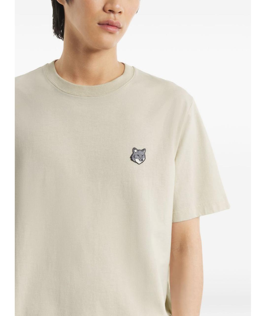 MAISON KITSUNE Бежевая хлопковая футболка, фото 5