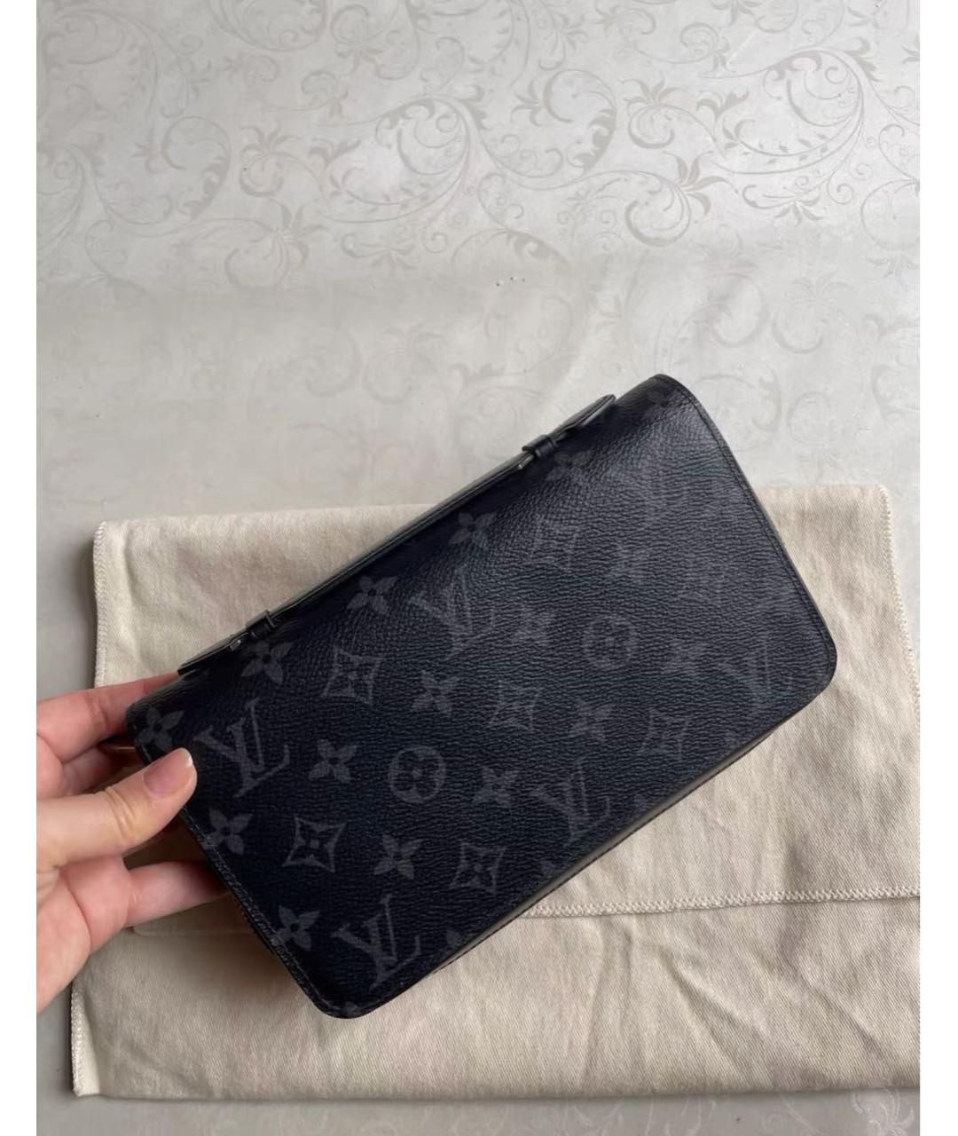 LOUIS VUITTON Черный кожаный кошелек, фото 4