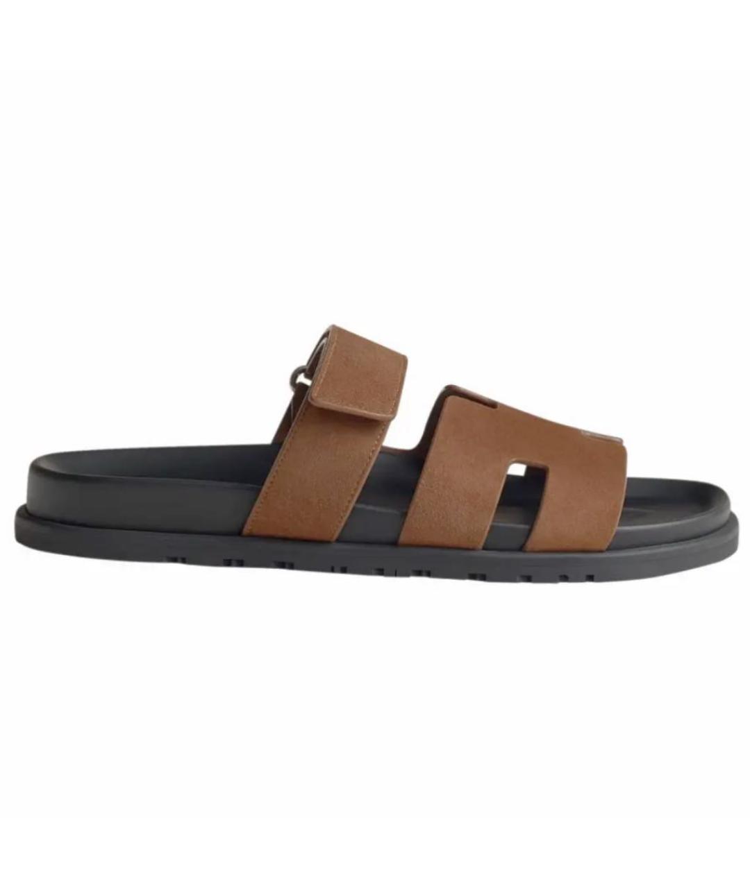 HERMES Коричневые замшевые шлепанцы, фото 8