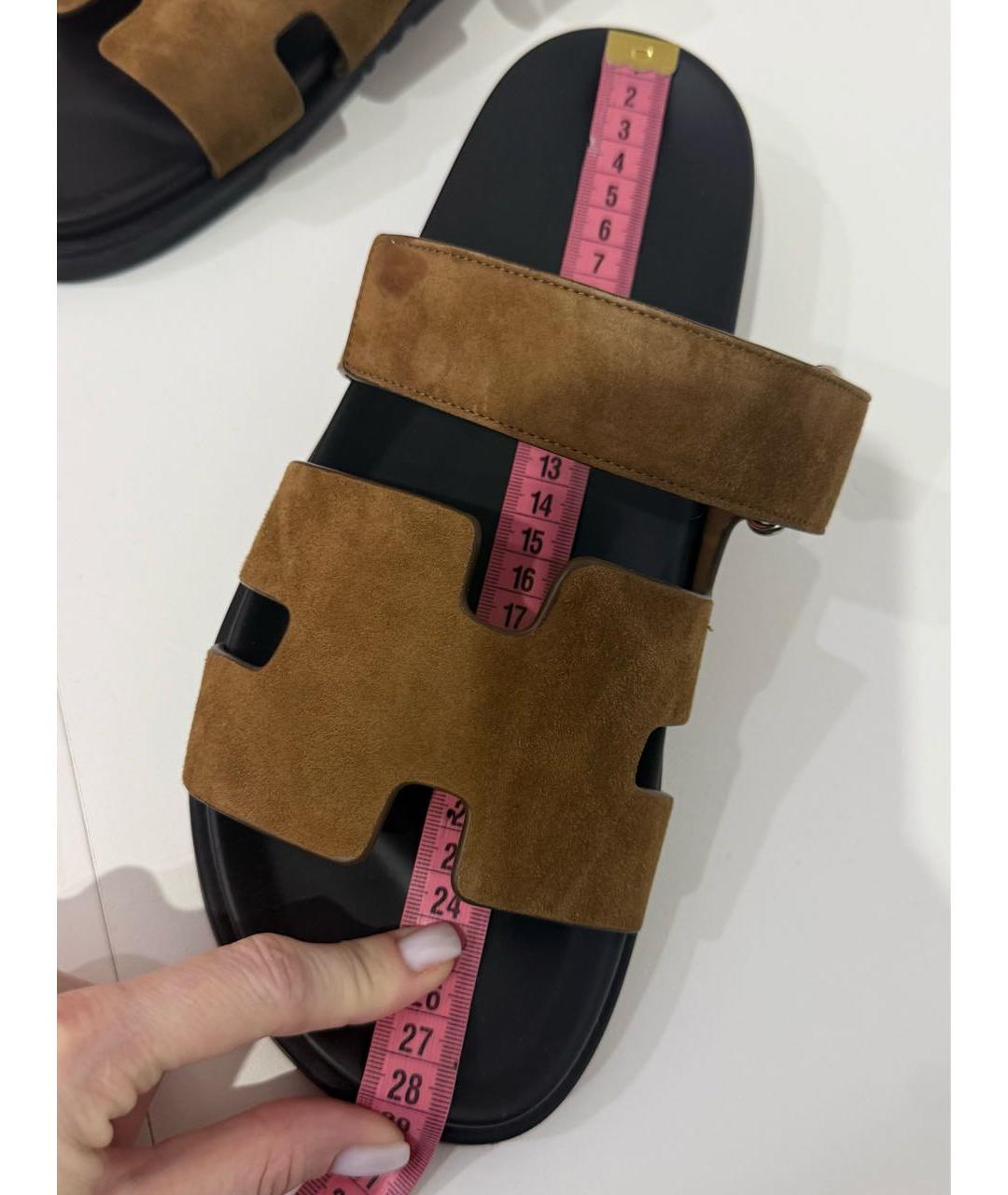 HERMES Коричневые замшевые шлепанцы, фото 7