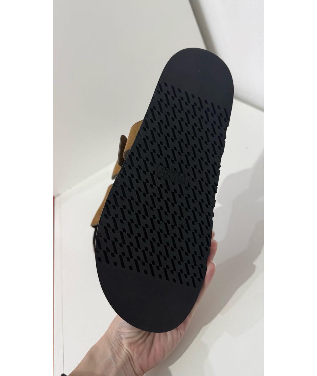 HERMES Коричневые замшевые шлепанцы, фото 4