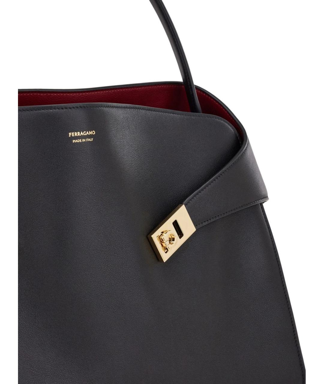 FERRAGAMO Черная кожаная сумка тоут, фото 5