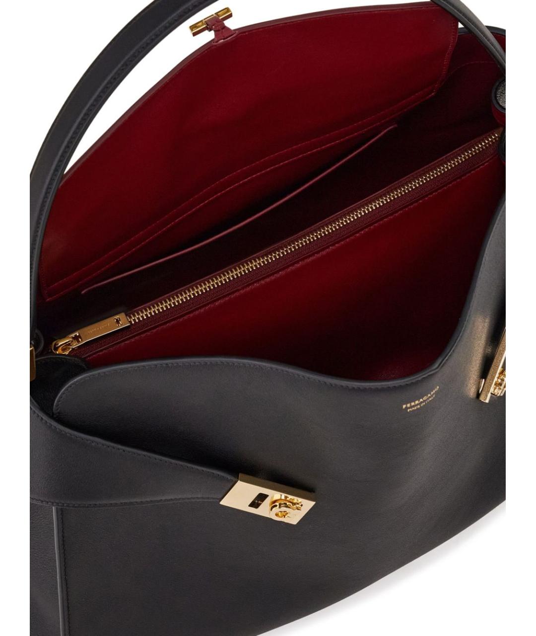 FERRAGAMO Черная кожаная сумка тоут, фото 6