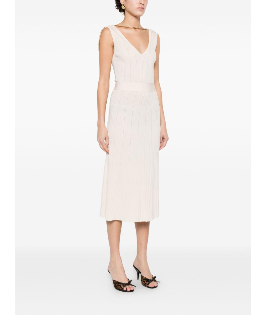 ELISABETTA FRANCHI Бежевое вискозное повседневное платье, фото 3