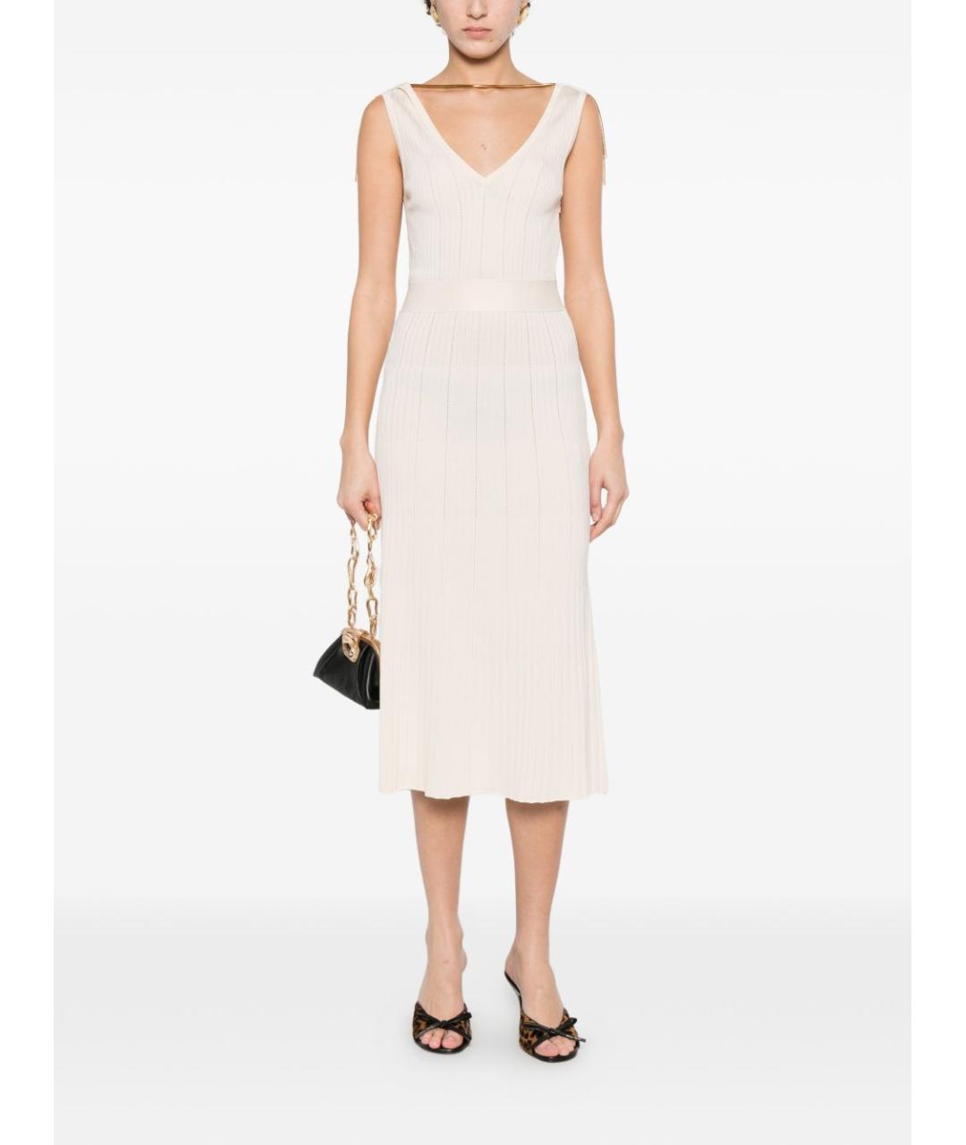 ELISABETTA FRANCHI Бежевое вискозное повседневное платье, фото 4