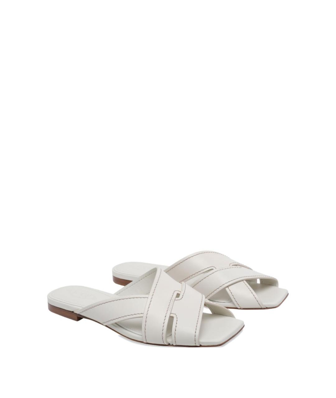 TOD'S Белые кожаные шлепанцы, фото 2