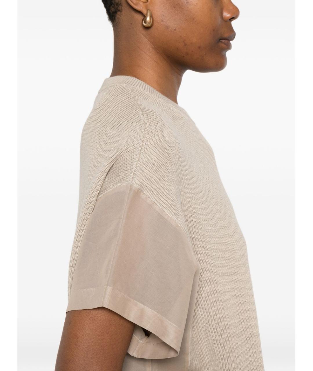 BRUNELLO CUCINELLI Бежевая хлопковая футболка, фото 4