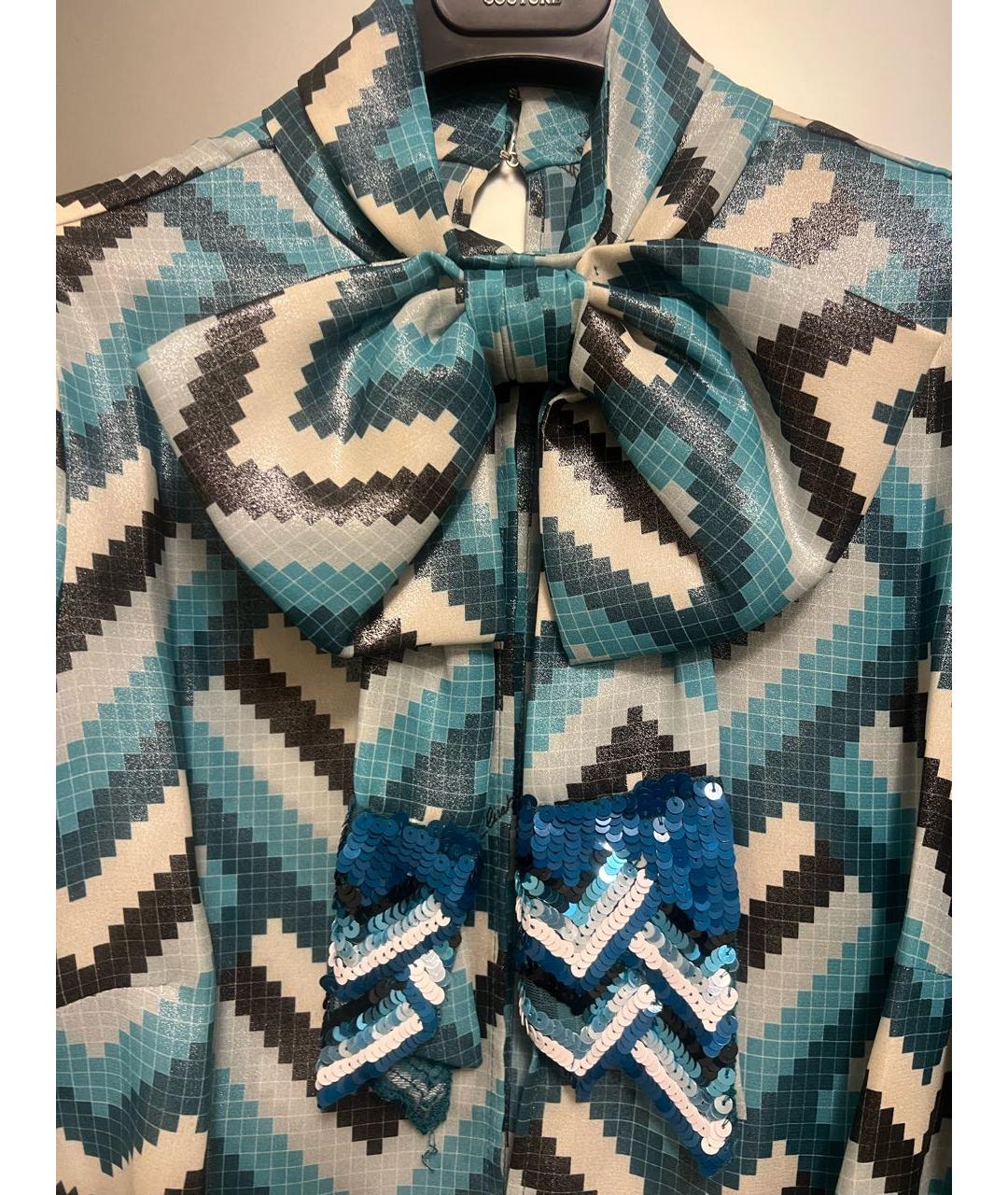 ELISABETTA FRANCHI Бирюзовая полиэстеровая блузы, фото 4