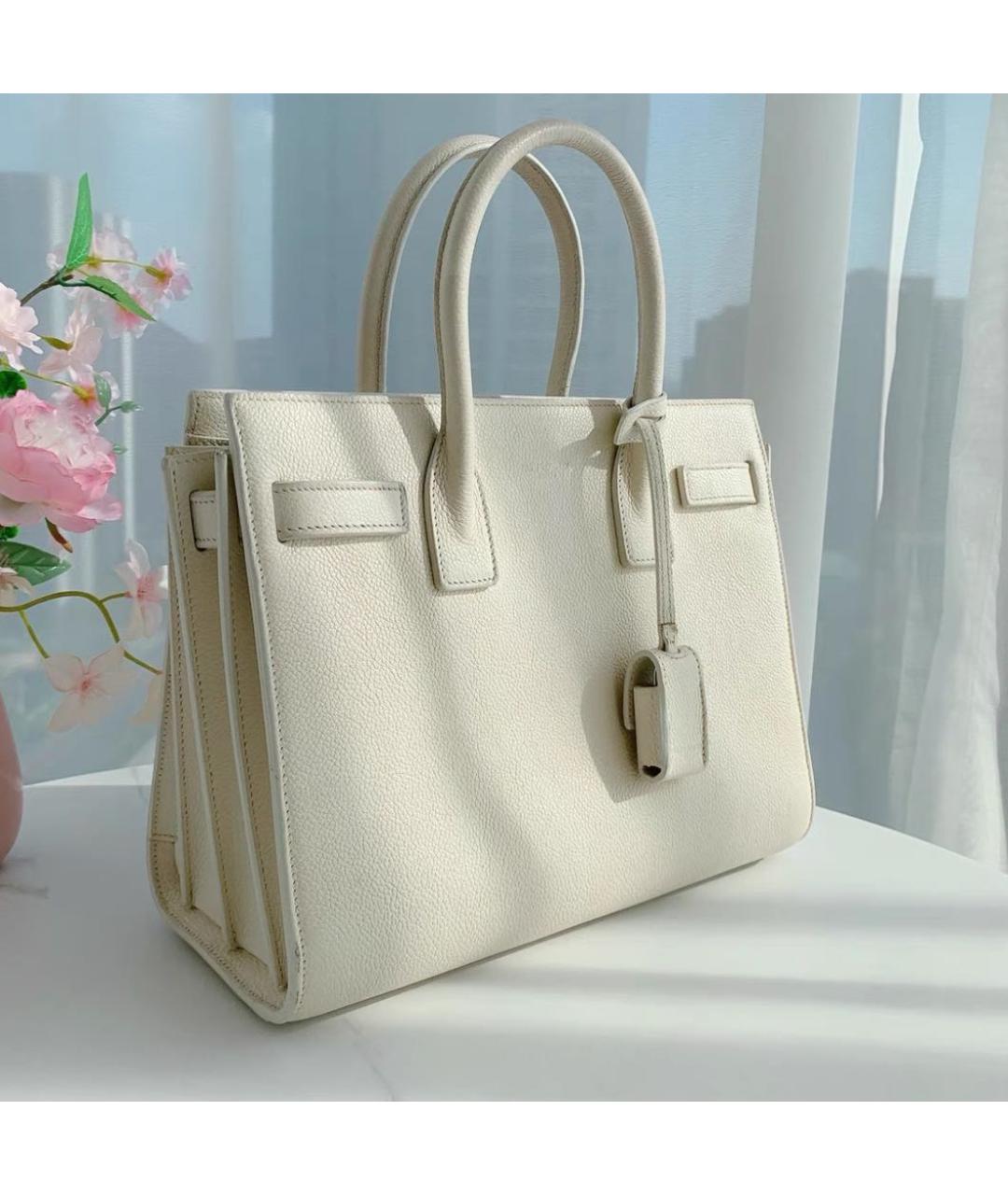 SAINT LAURENT Бежевая кожаная сумка через плечо, фото 3