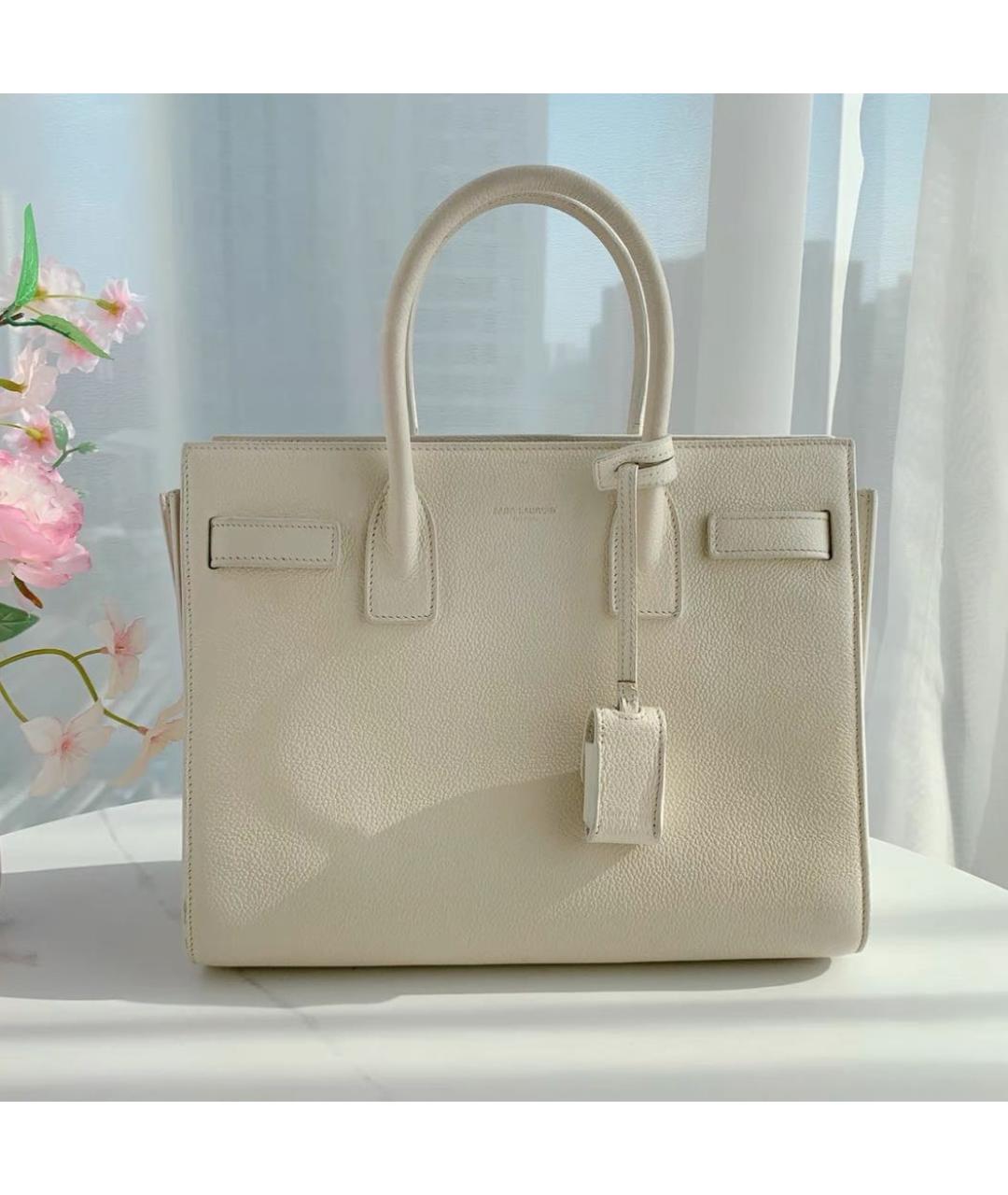 SAINT LAURENT Бежевая кожаная сумка через плечо, фото 2