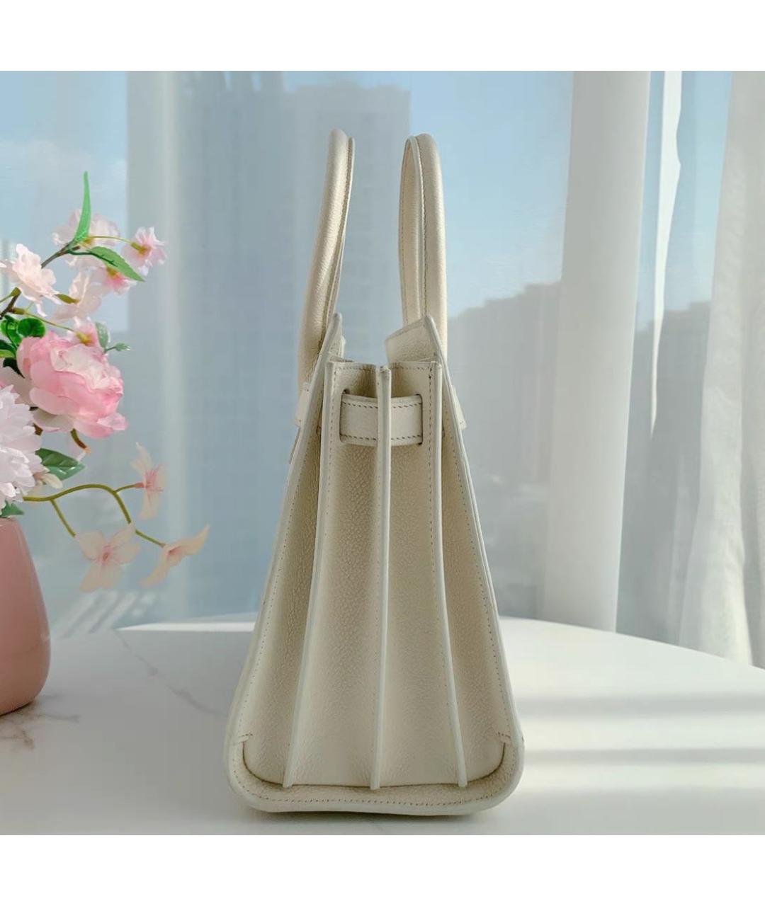 SAINT LAURENT Бежевая кожаная сумка через плечо, фото 4