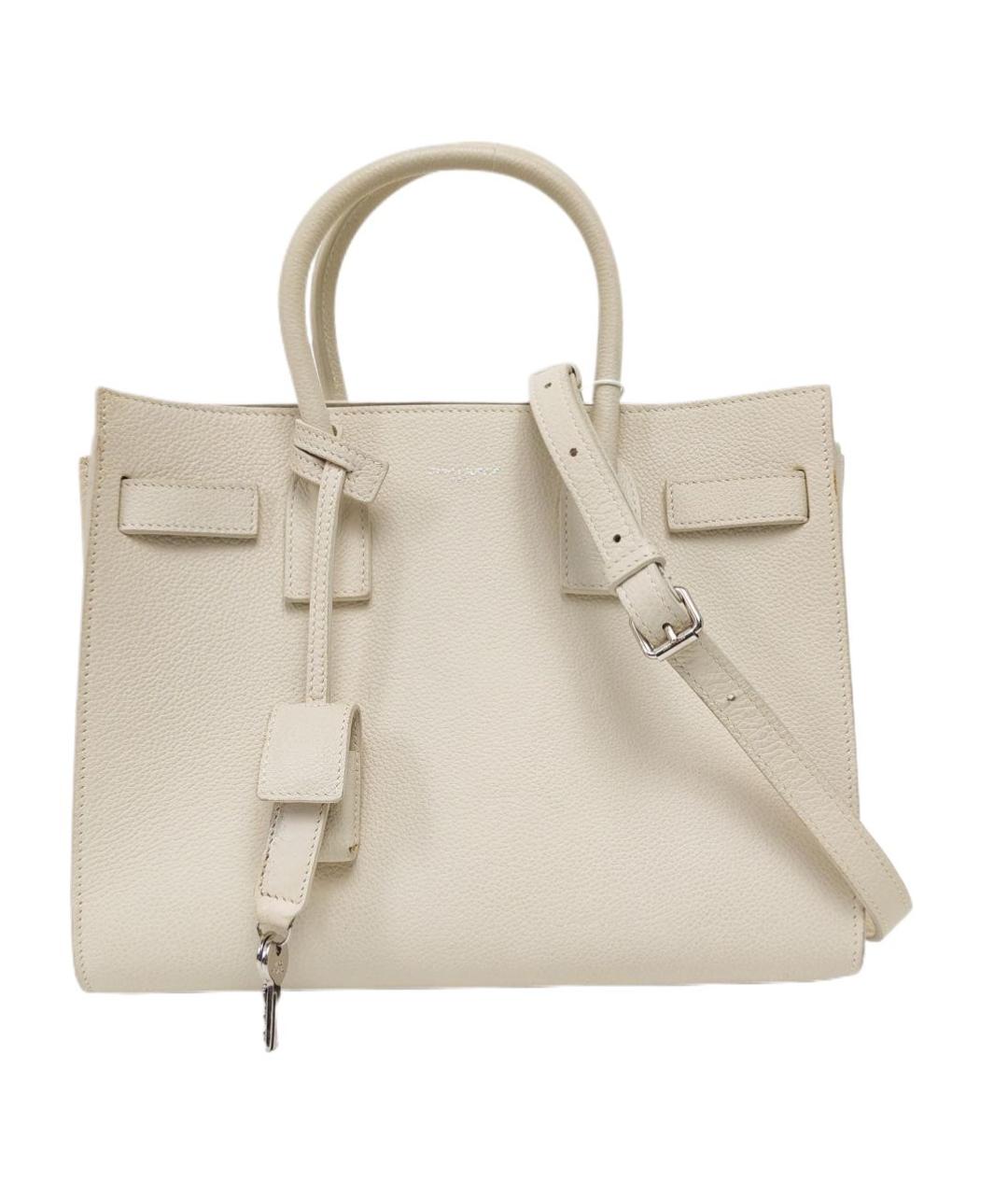 SAINT LAURENT Бежевая кожаная сумка через плечо, фото 5