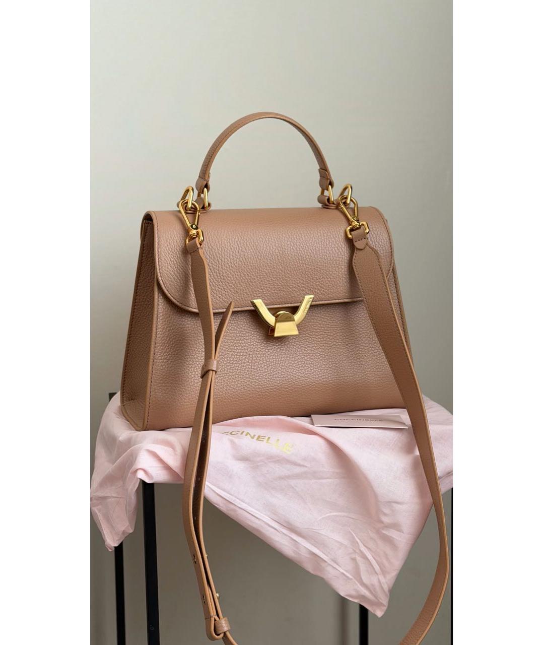 COCCINELLE Бежевая кожаная сумка с короткими ручками, фото 5