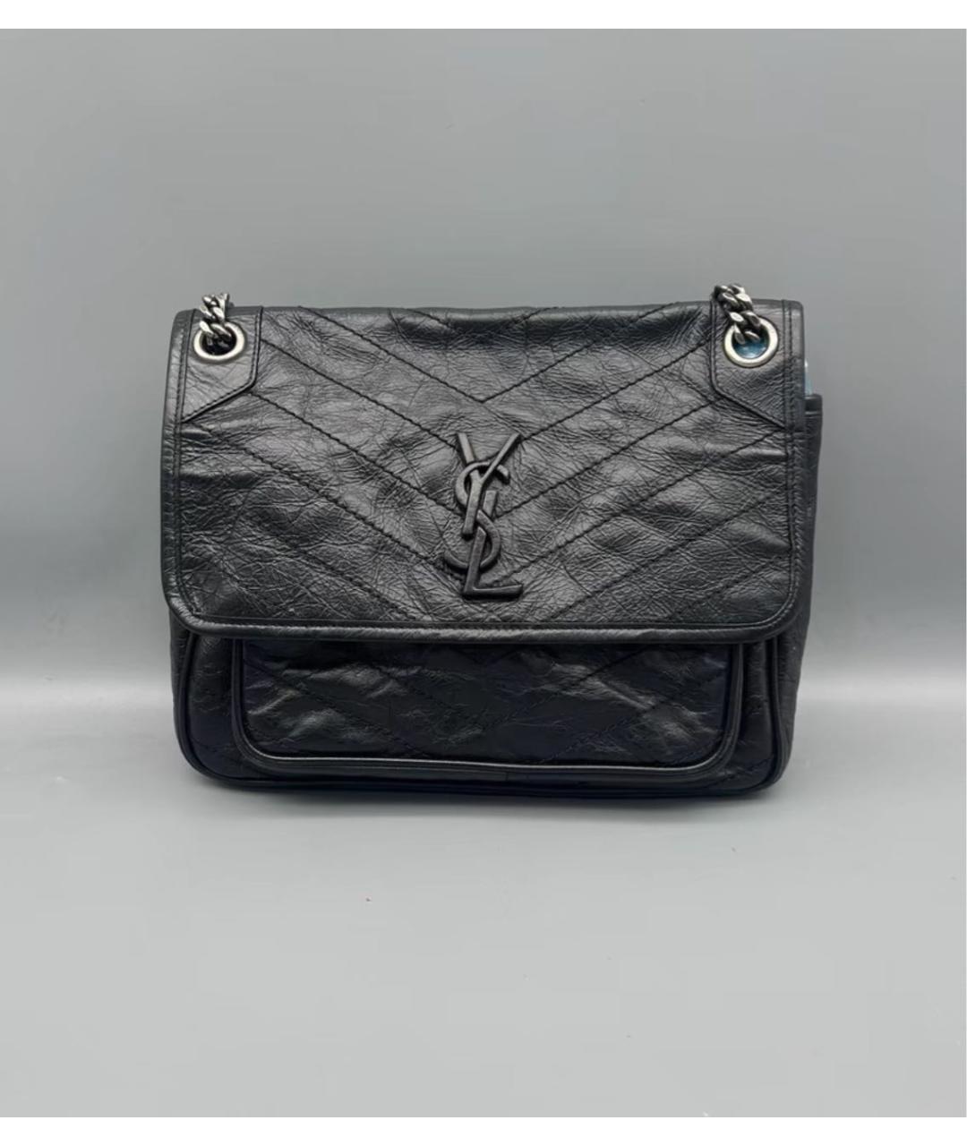 SAINT LAURENT Черная кожаная сумка через плечо, фото 2