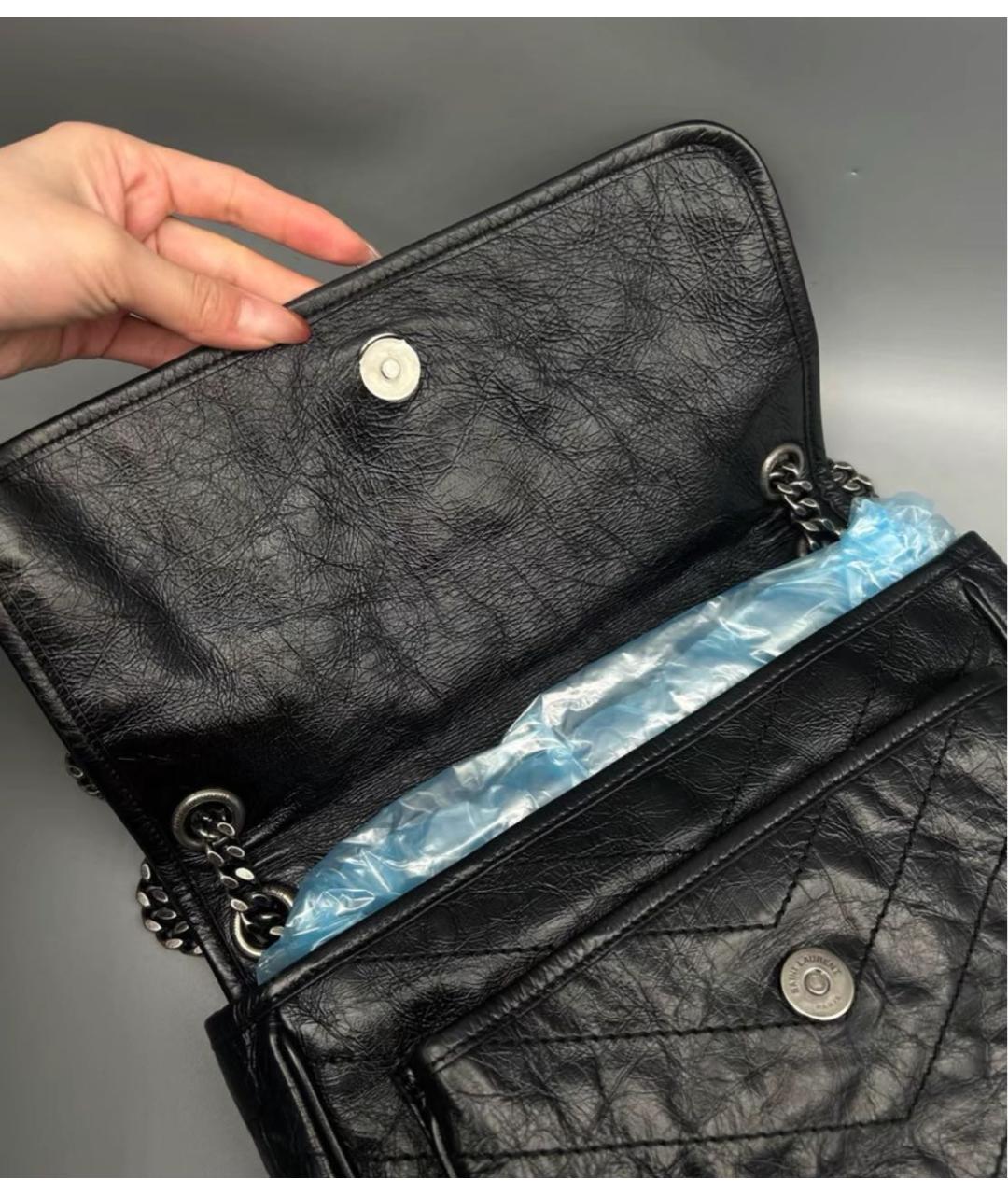 SAINT LAURENT Черная кожаная сумка через плечо, фото 5