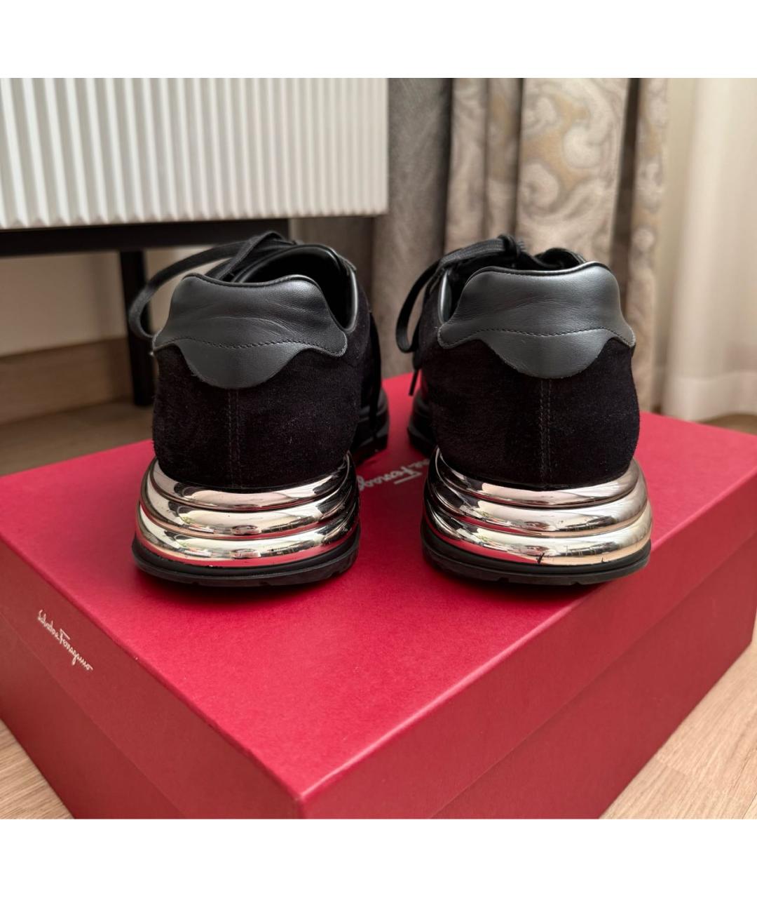 FERRAGAMO Черные замшевые низкие кроссовки / кеды, фото 4