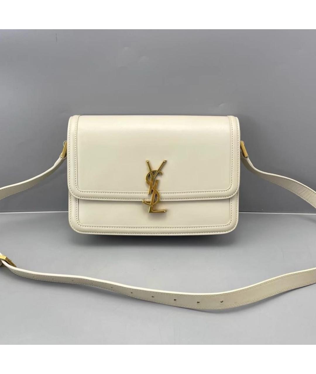 SAINT LAURENT Белая кожаная сумка через плечо, фото 2