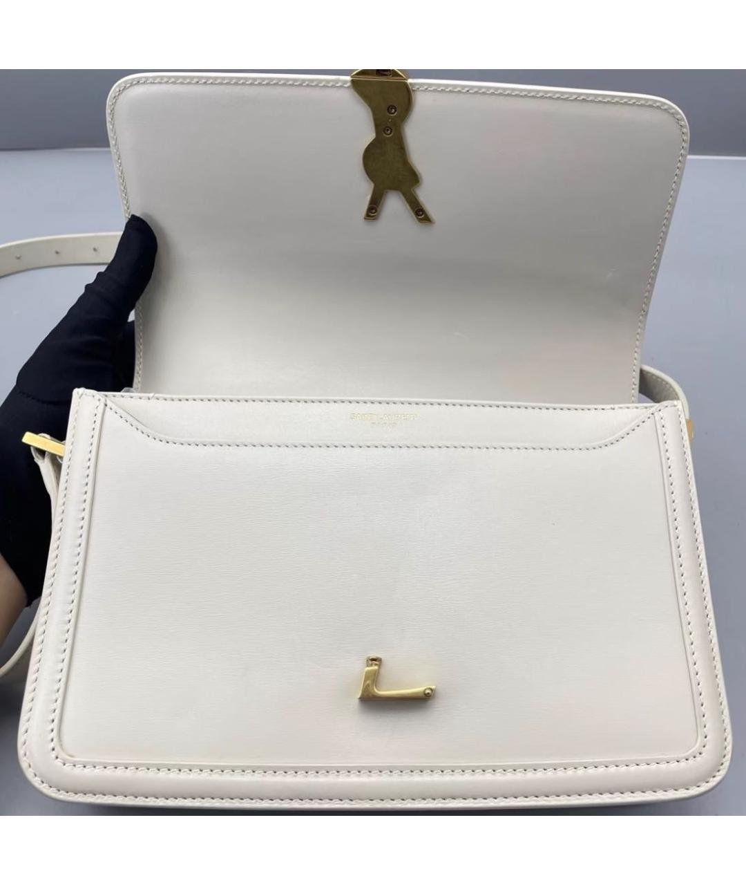 SAINT LAURENT Белая кожаная сумка через плечо, фото 5