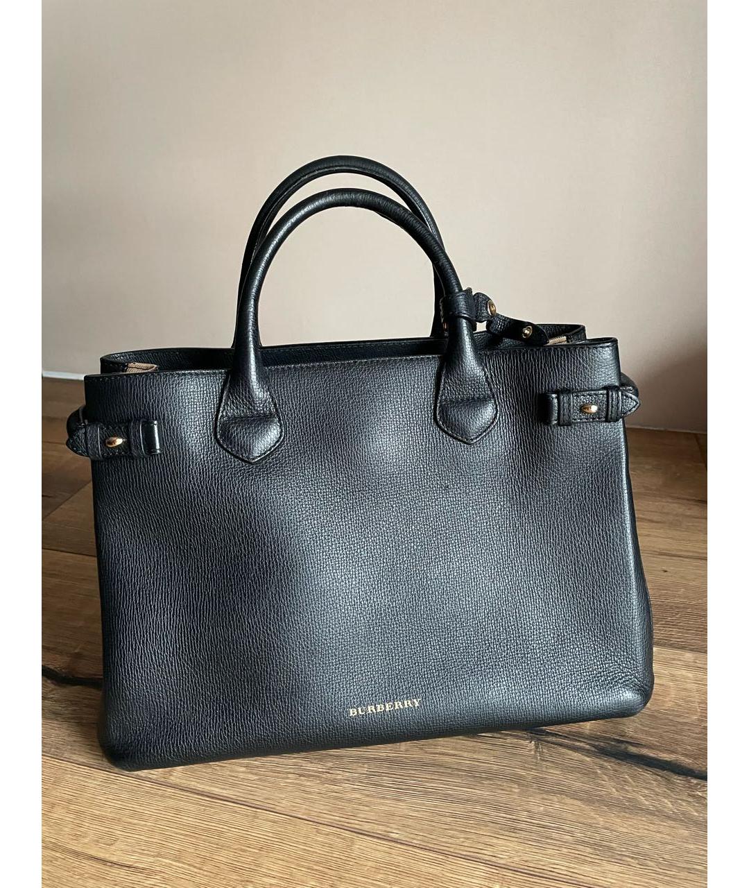 BURBERRY Черная кожаная сумка с короткими ручками, фото 2