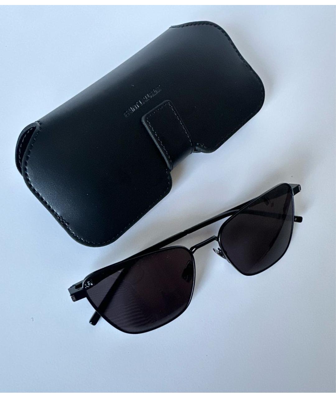 SAINT LAURENT Черные металлические солнцезащитные очки, фото 3