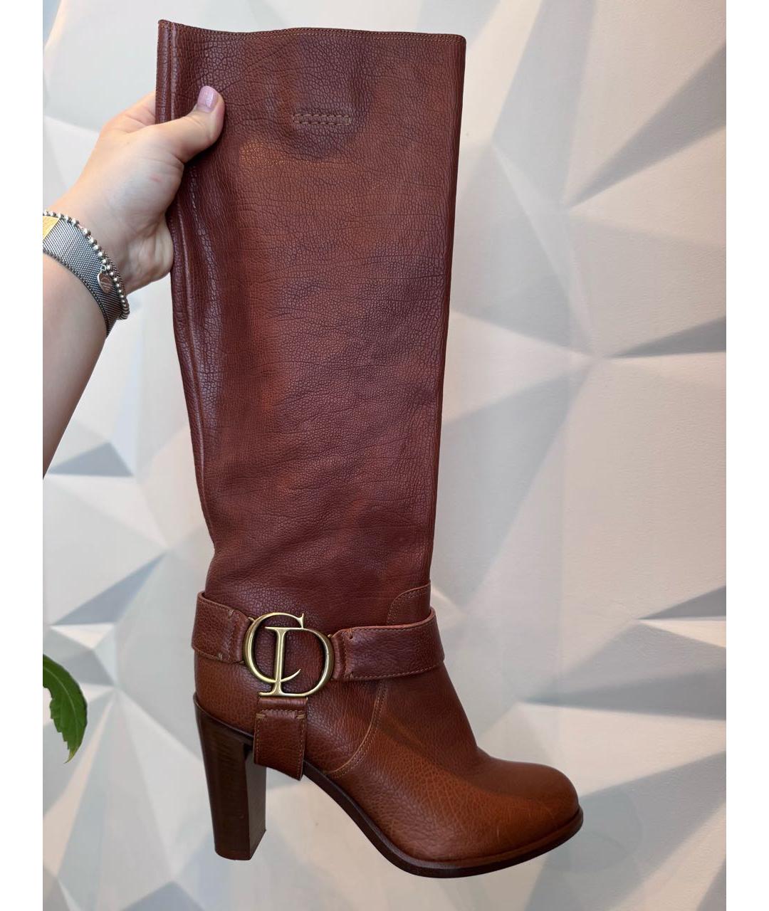 CHRISTIAN DIOR Коричневые кожаные сапоги, фото 7