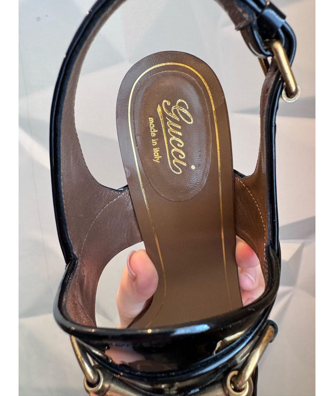 GUCCI Черные босоножки из лакированной кожи, фото 6