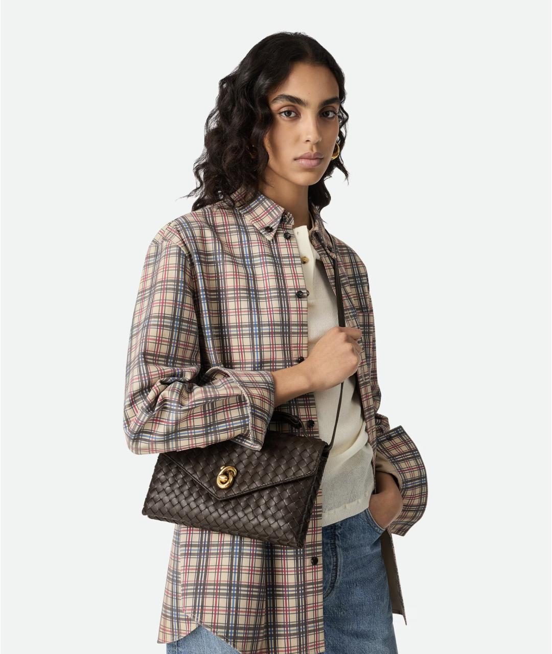 BOTTEGA VENETA Коричневая кожаная сумка через плечо, фото 2