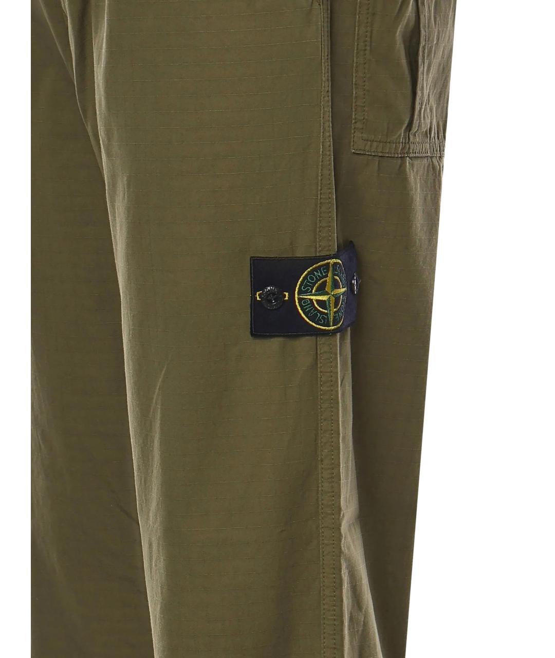 STONE ISLAND Зеленые хлопковые повседневные брюки, фото 3