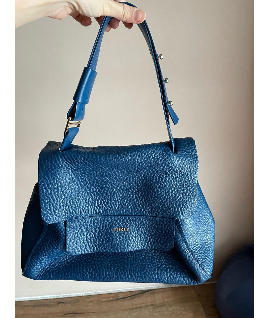 FURLA Бирюзовая кожаная сумка с короткими ручками, фото 6