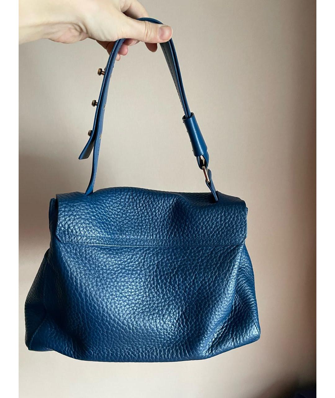 FURLA Бирюзовая кожаная сумка с короткими ручками, фото 3