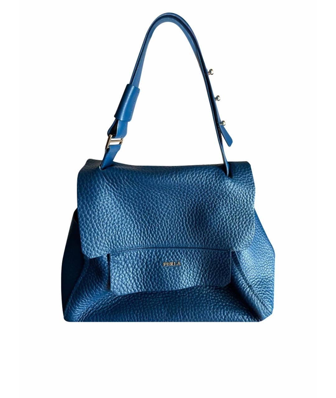 FURLA Бирюзовая кожаная сумка с короткими ручками, фото 1