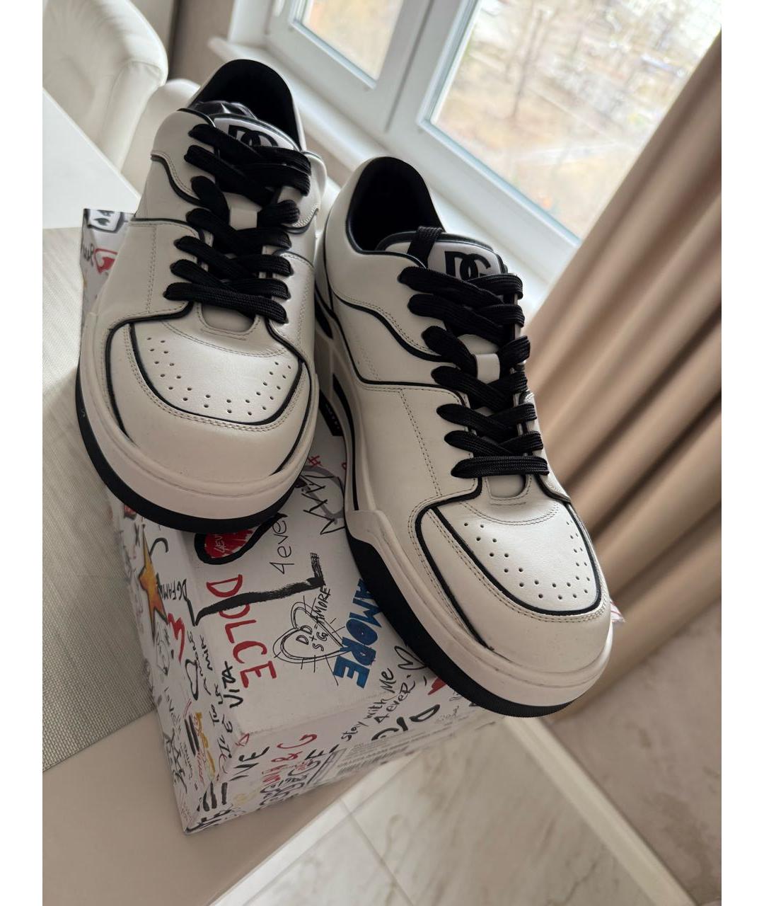 DOLCE&GABBANA Белые кожаные низкие кроссовки / кеды, фото 3
