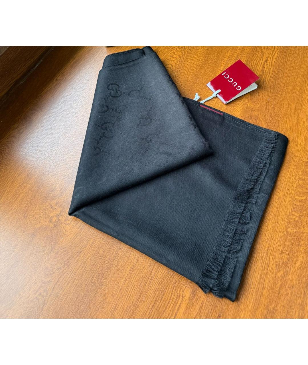 GUCCI Черный шерстяной шарф, фото 3