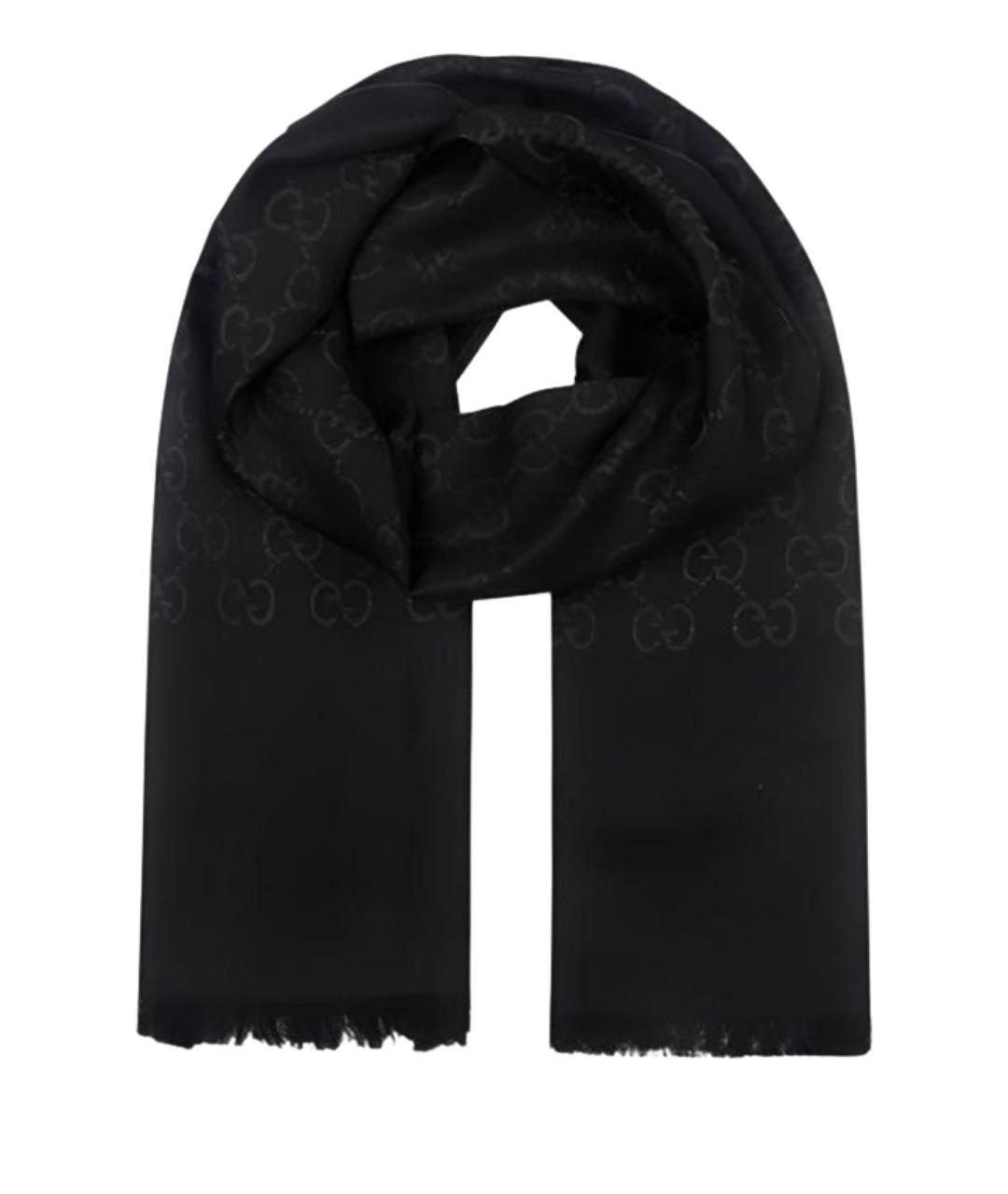GUCCI Черный шерстяной шарф, фото 1
