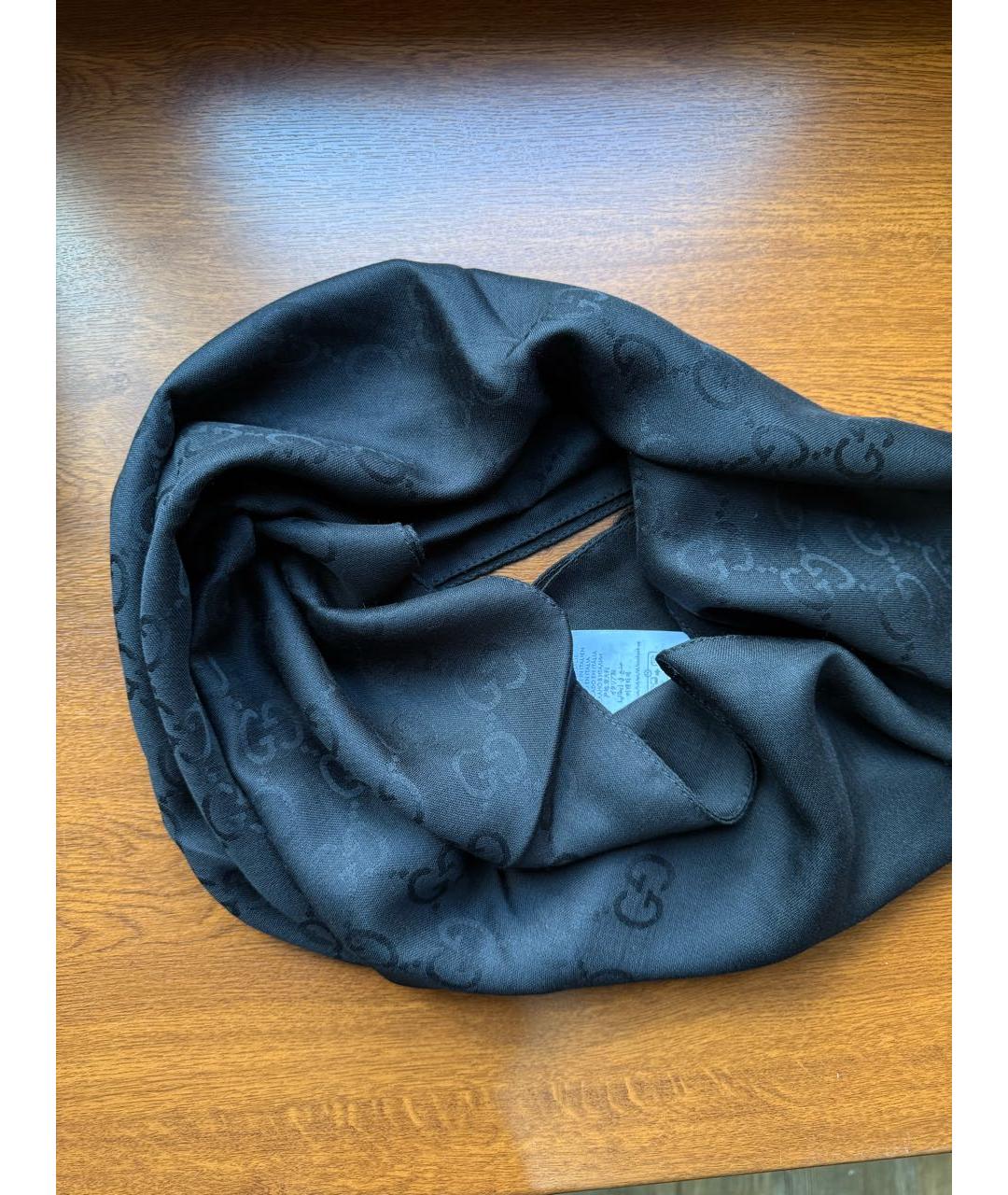GUCCI Черный шерстяной шарф, фото 2