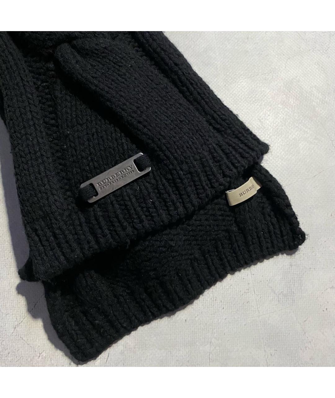 BURBERRY Черный шерстяной шарф, фото 3