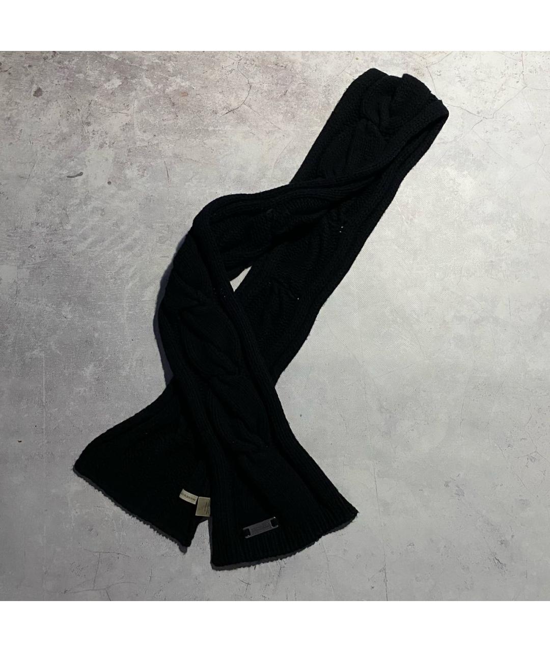 BURBERRY Черный шерстяной шарф, фото 2