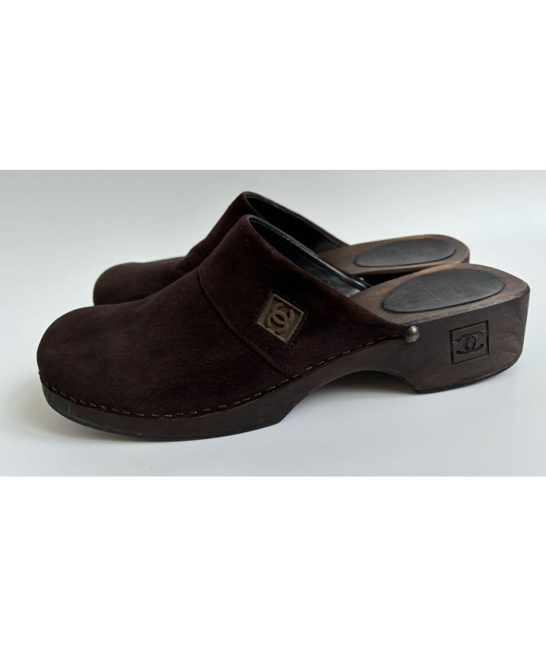 CHANEL Коричневые замшевые сабо, фото 9