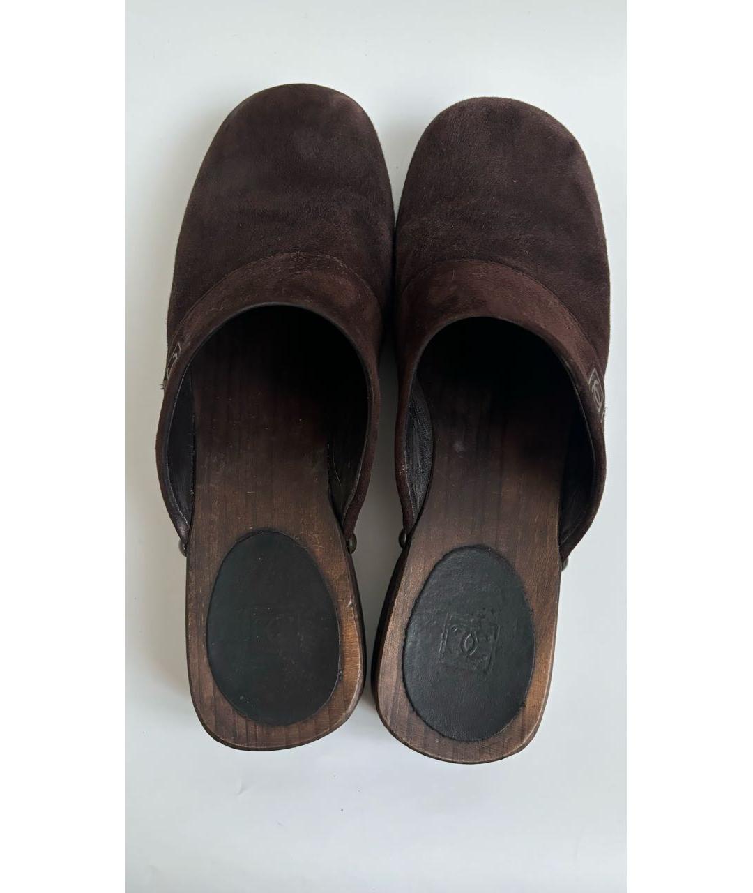 CHANEL Коричневые замшевые сабо, фото 2