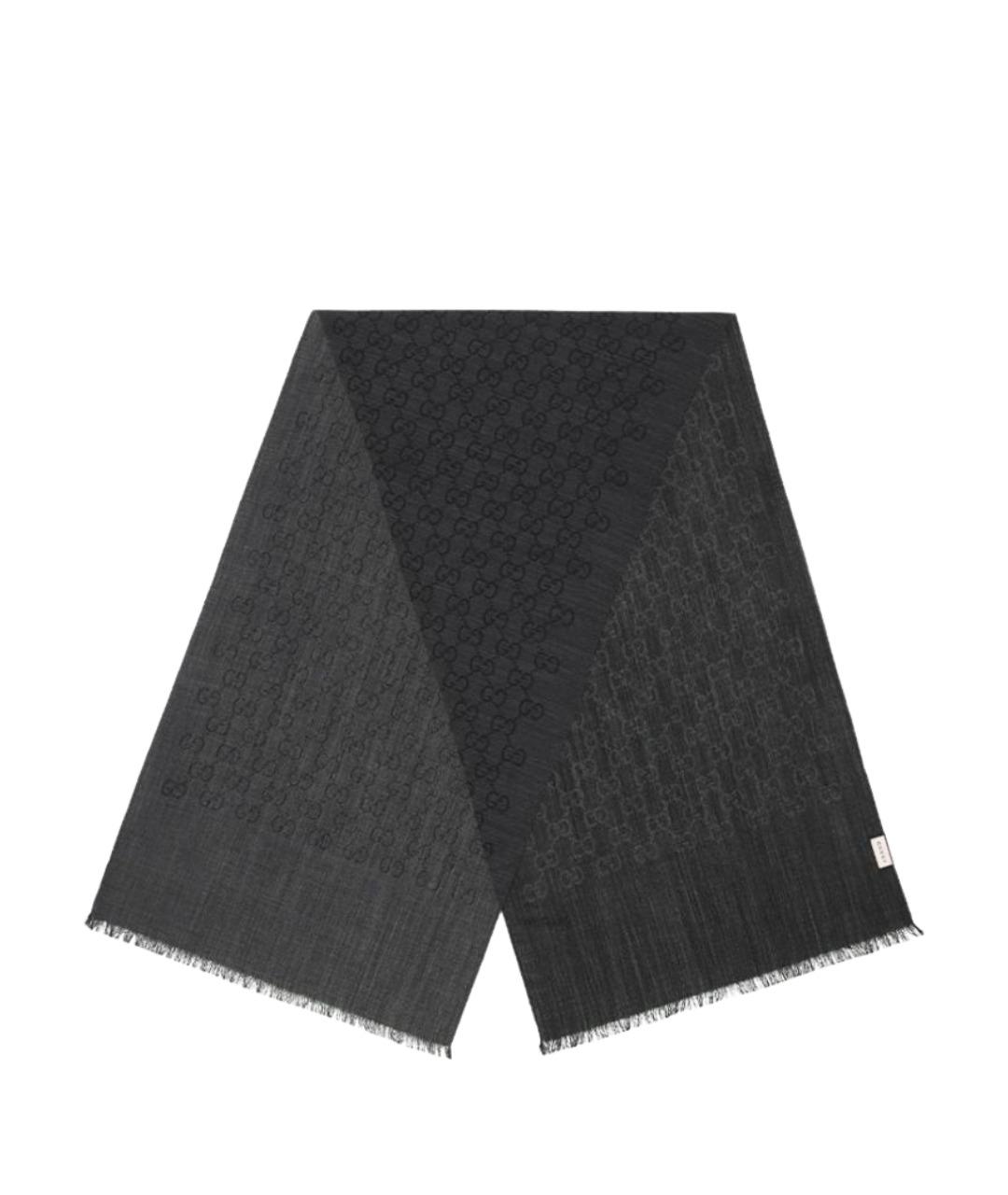 GUCCI Антрацитовый шерстяной шарф, фото 1