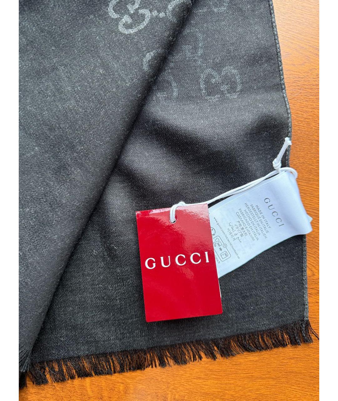 GUCCI Антрацитовый шерстяной шарф, фото 3