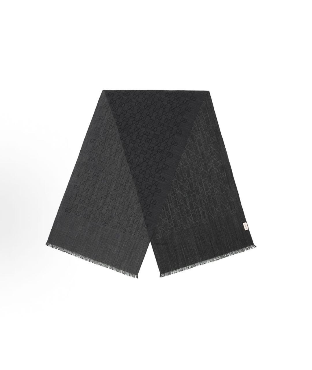 GUCCI Антрацитовый шерстяной шарф, фото 7