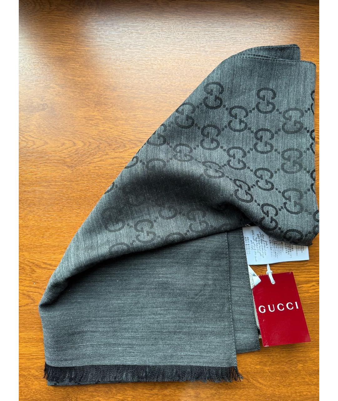 GUCCI Антрацитовый шерстяной шарф, фото 2