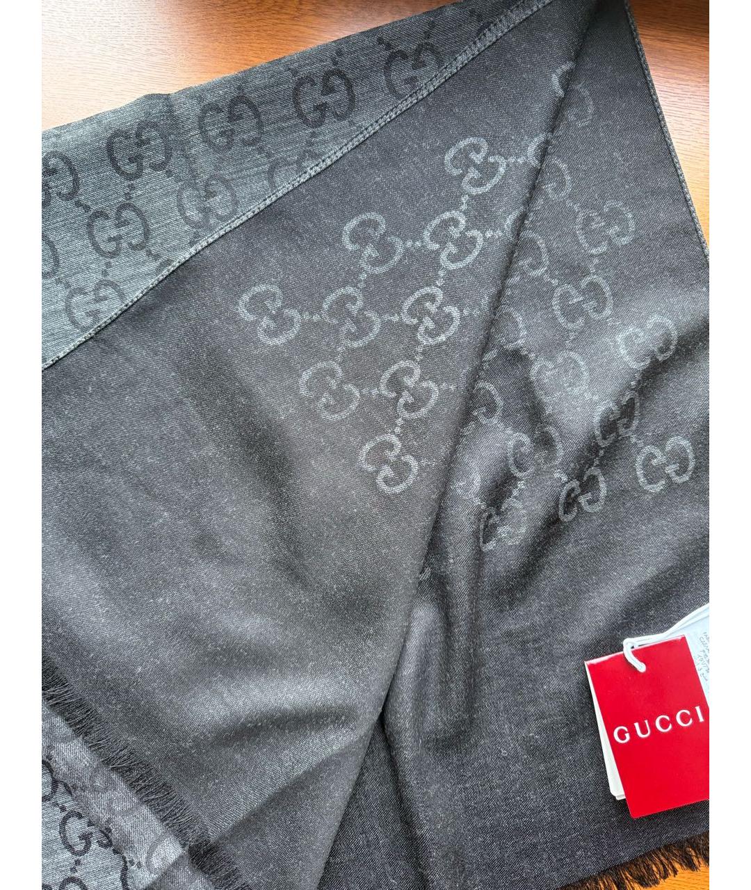 GUCCI Антрацитовый шерстяной шарф, фото 4