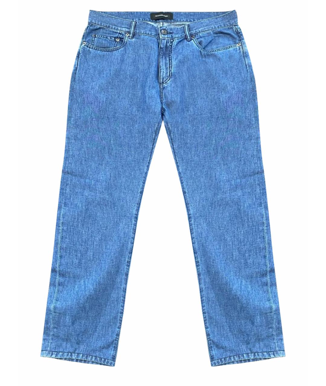 ZEGNA Синие хлопко-леновые прямые джинсы, фото 1