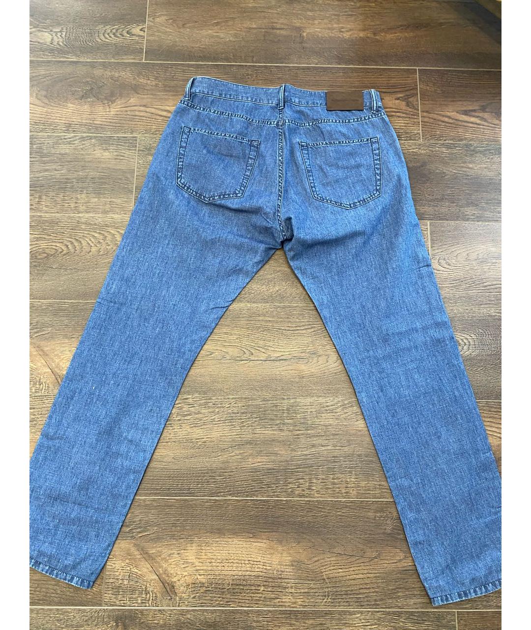 ZEGNA Синие хлопко-леновые прямые джинсы, фото 2