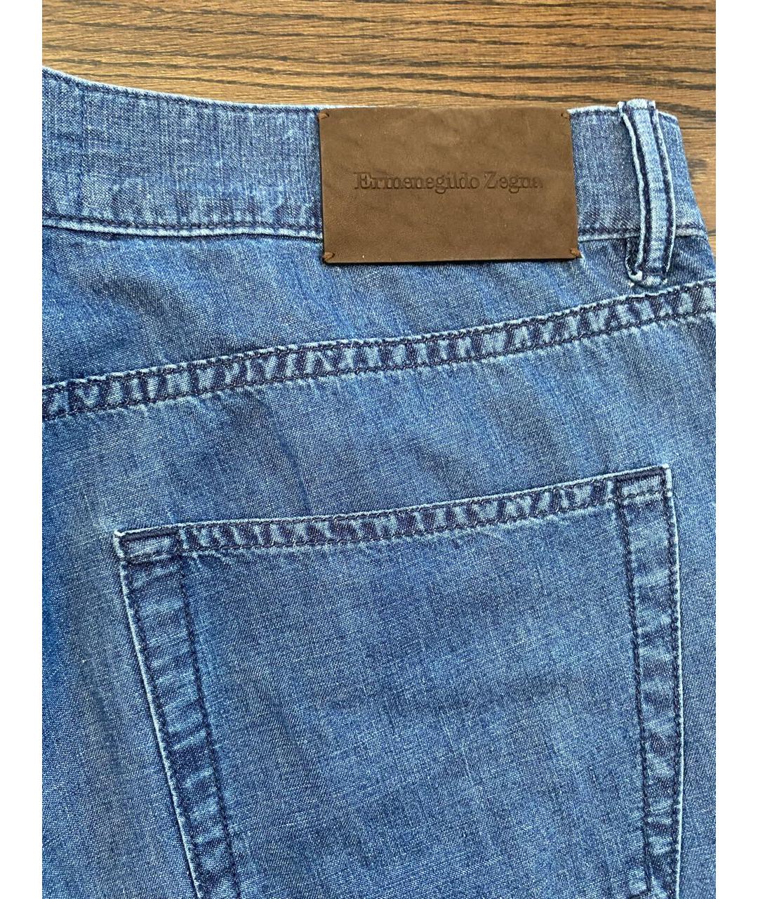 ZEGNA Синие хлопко-леновые прямые джинсы, фото 3