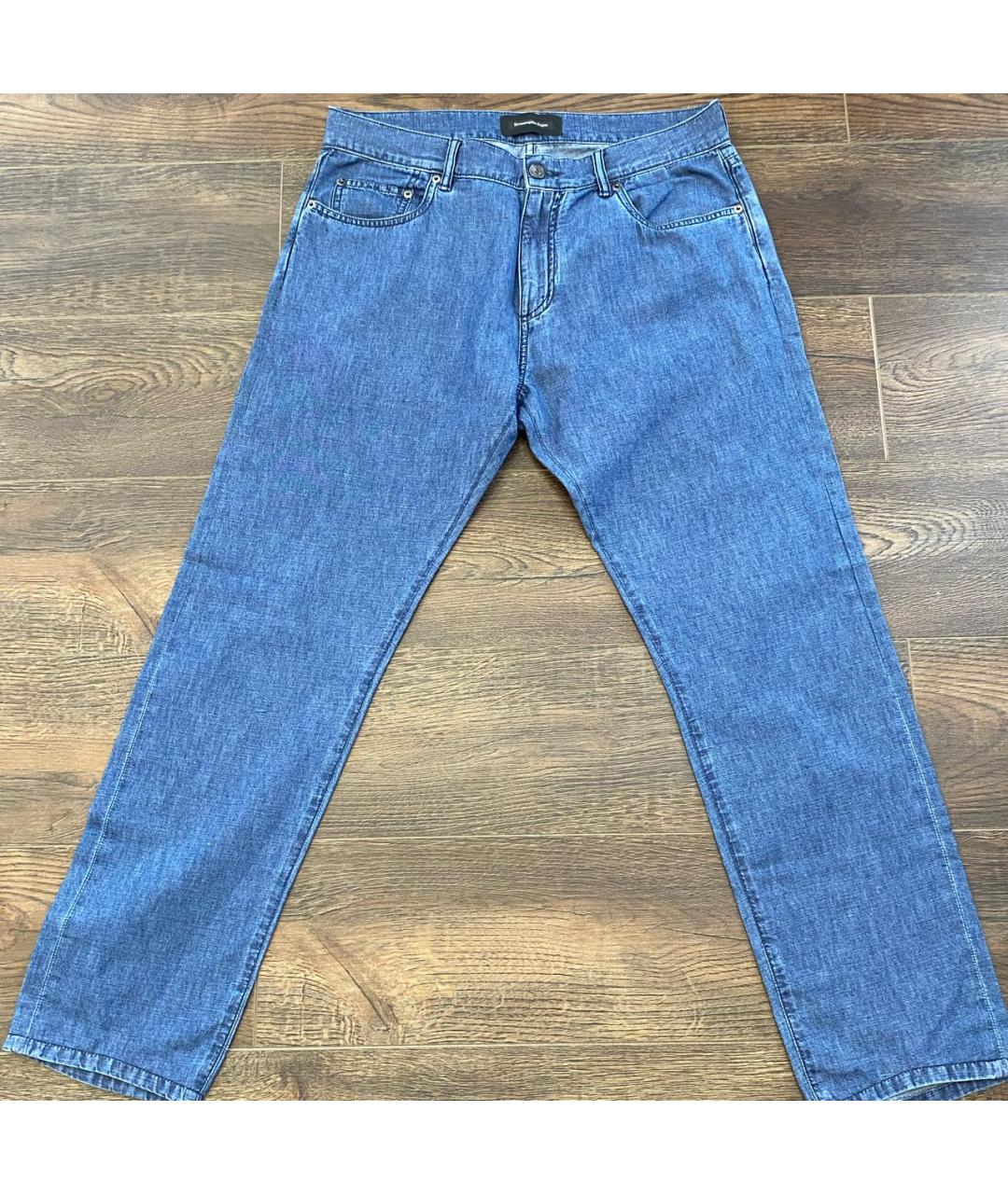 ZEGNA Синие хлопко-леновые прямые джинсы, фото 7