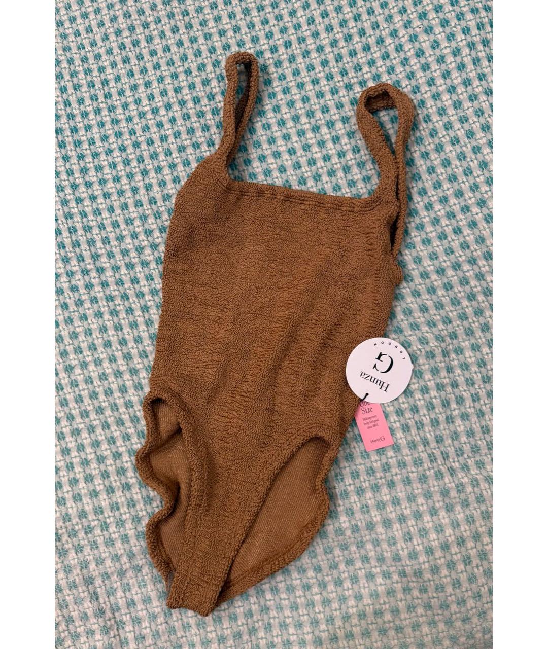 HUNZA G Коричневый полиэстеровый купальник, фото 6