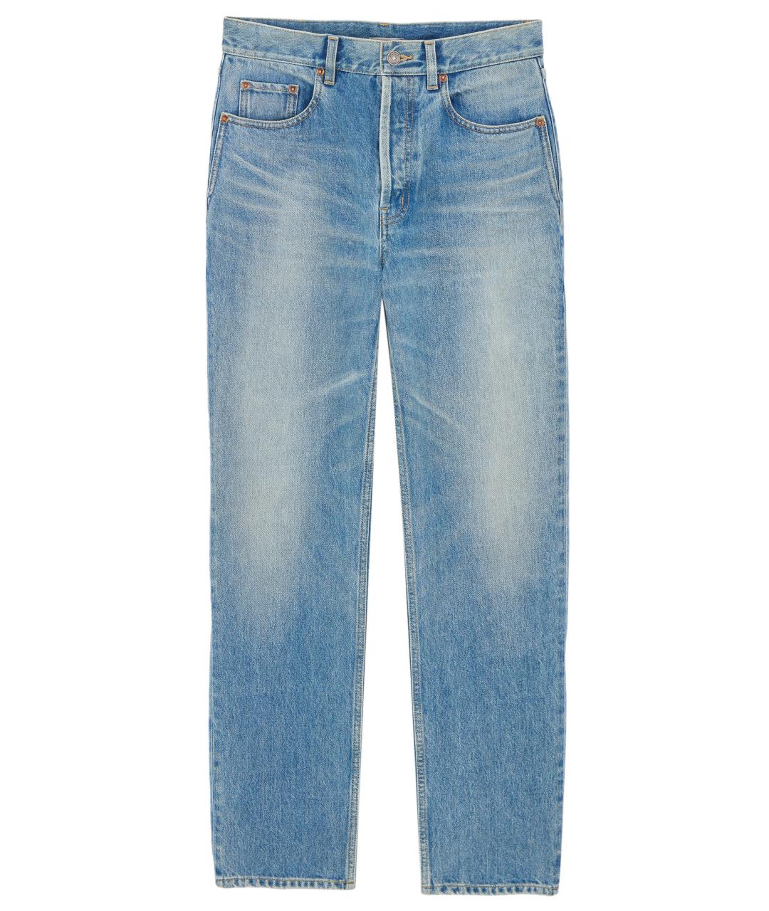 SAINT LAURENT Синие хлопковые прямые джинсы, фото 1